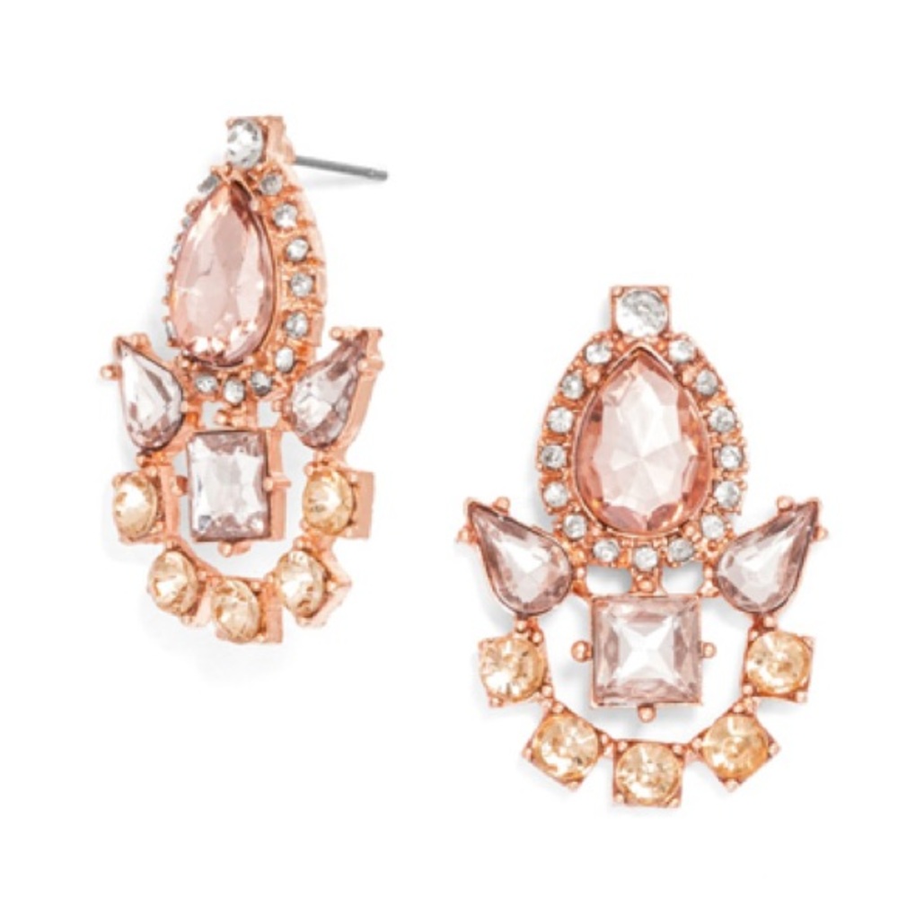 BaubleBar Elegant Rose-Gold Pewter Crystal Drop Earrings